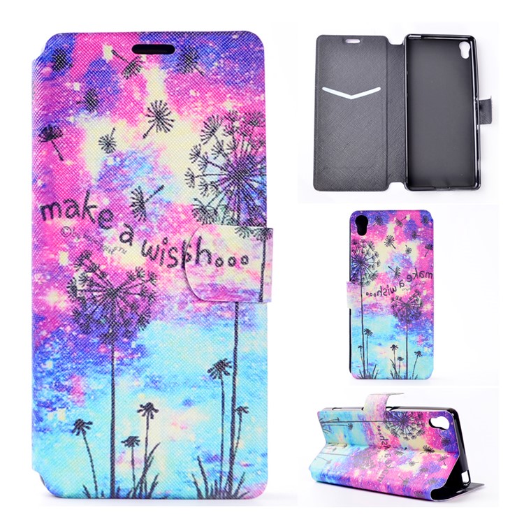 Pattern Printing Leather Folio Case for Sony Xperia XA / XA Dual - Dandelion and Quote-1
