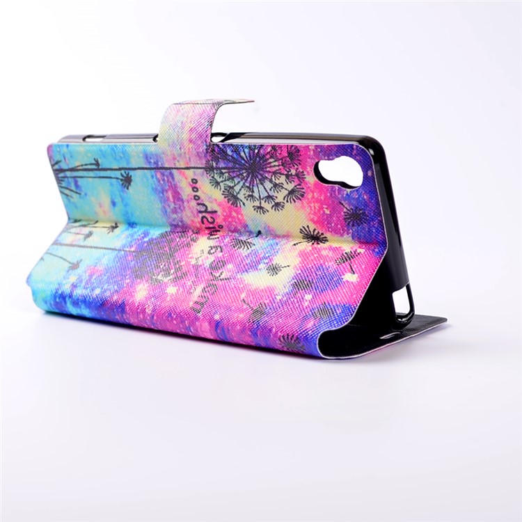 Pattern Printing Leather Folio Case for Sony Xperia XA / XA Dual - Dandelion and Quote-5
