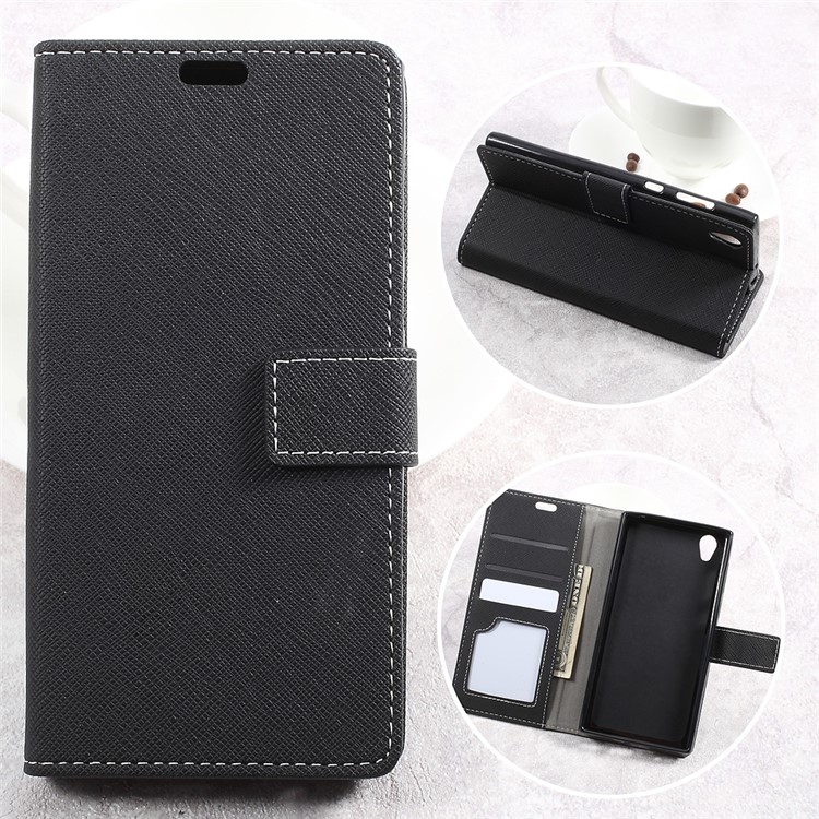 Cross Texture Wallet Leather Stand Cell Phone Case for Sony Xperia L1 - Black-1