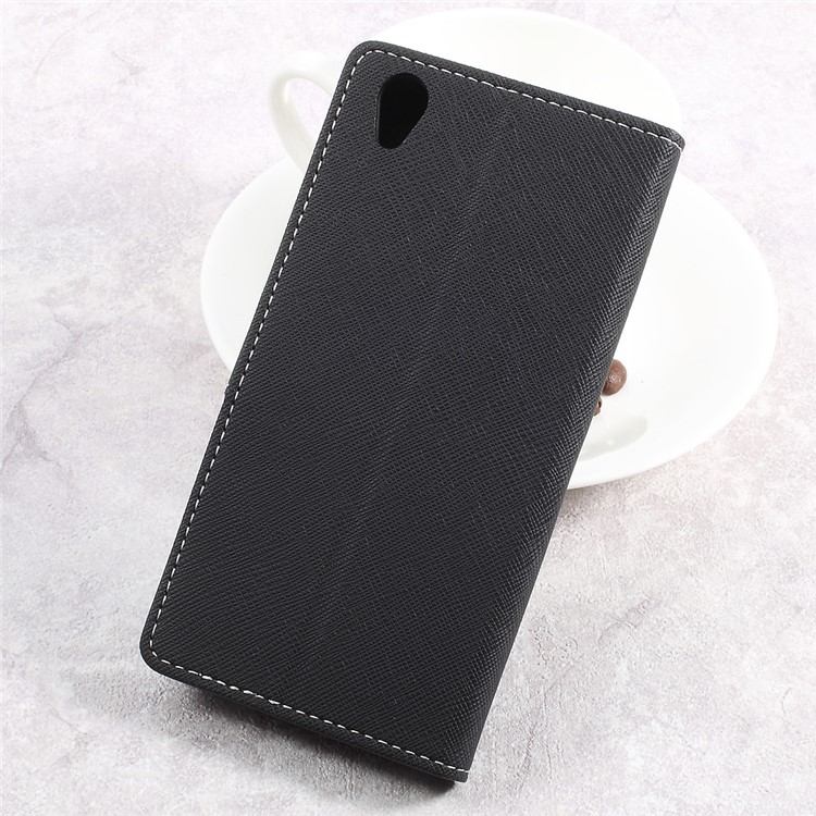 Cross Texture Wallet Leather Stand Cell Phone Case for Sony Xperia L1 - Black-2