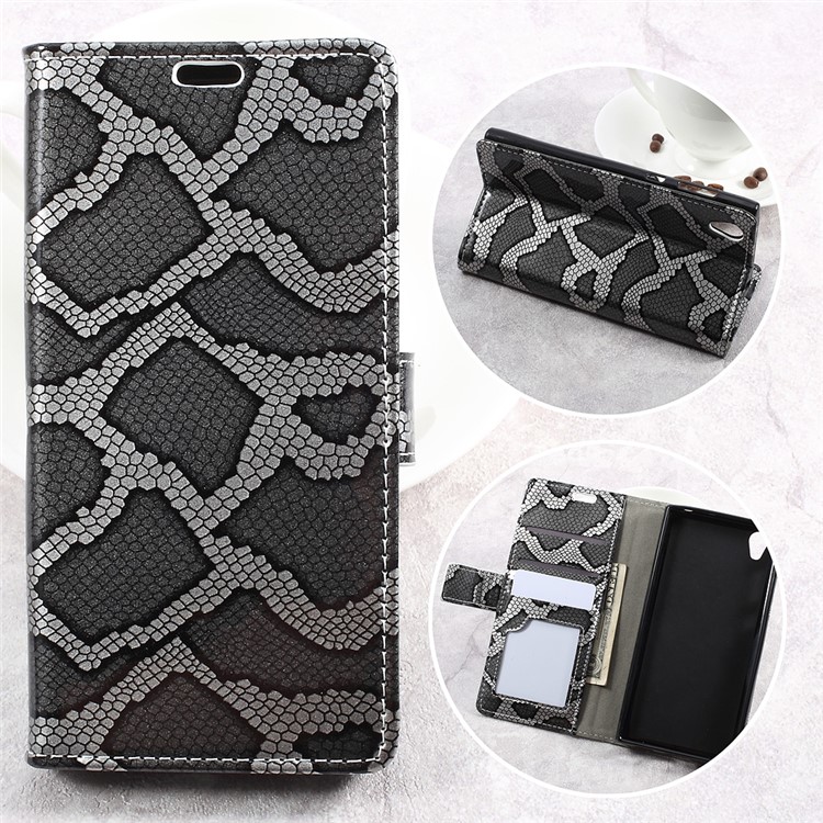 Snake Texture Wallet Leather Mobile Phone Case for Sony Xperia L1 - Grey-1