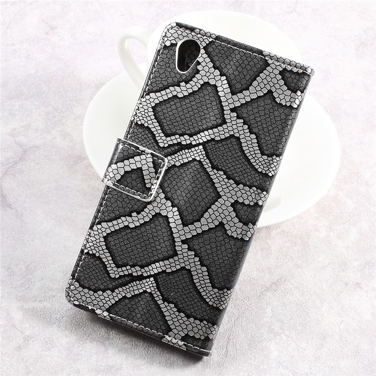 Snake Texture Wallet Leather Mobile Phone Case for Sony Xperia L1 - Grey-2