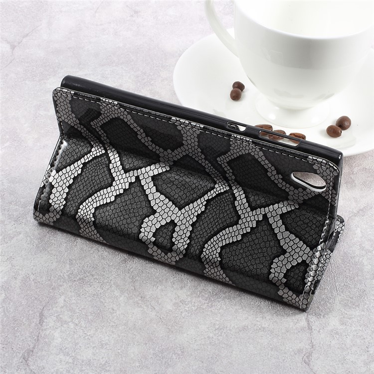 Snake Texture Wallet Leather Mobile Phone Case for Sony Xperia L1 - Grey-6