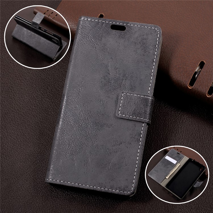 Retro Style PU Leather Card Holder Cover Case for Sony Xperia L1 - Grey-1