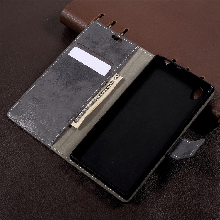 Retro Style PU Leather Card Holder Cover Case for Sony Xperia L1 - Grey-5