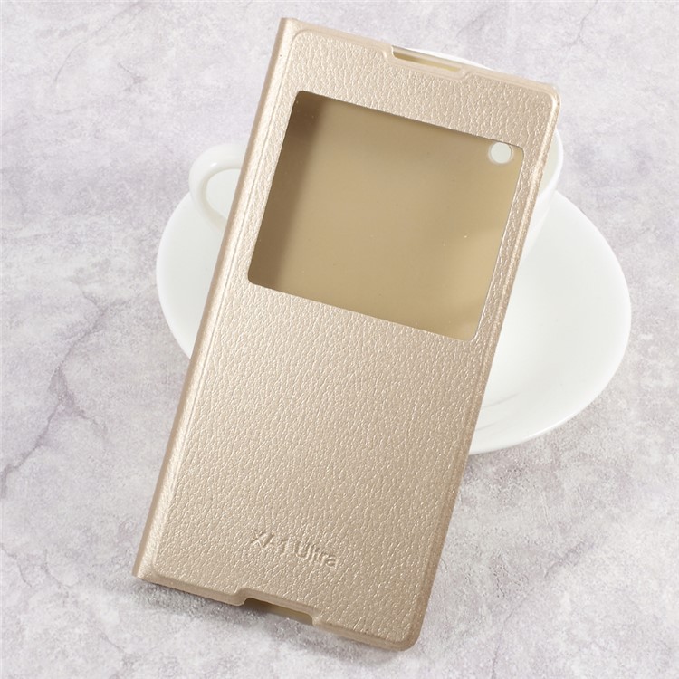 Clear PC View Window Leather Case for Sony Xperia XA1 Ultra - Gold-1