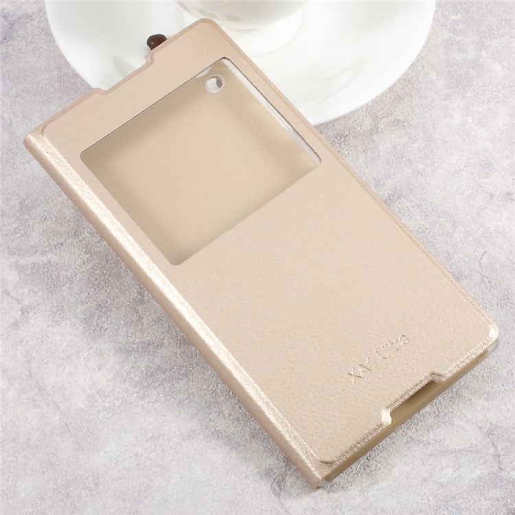 Clear PC View Window Leather Case for Sony Xperia XA1 Ultra - Gold-3