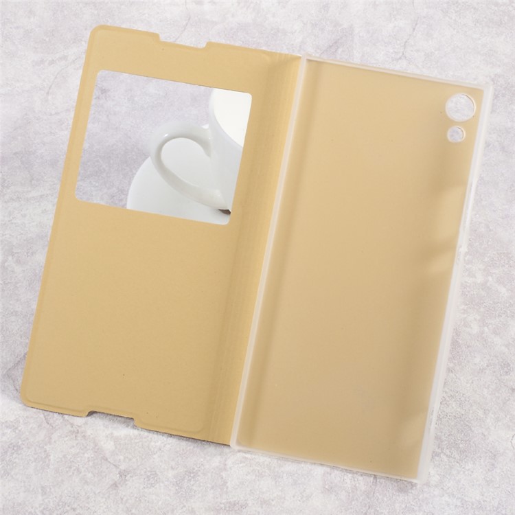 Clear PC View Window Leather Case for Sony Xperia XA1 Ultra - Gold-5