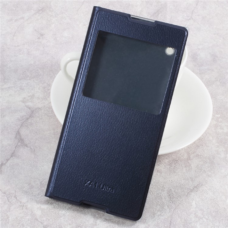 View Window Leather Flip Mobile Casing for Sony Xperia XA1 Ultra - Blue-1