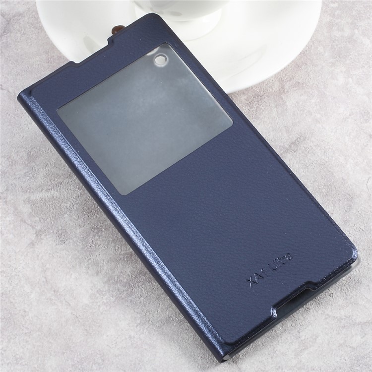View Window Leather Flip Mobile Casing for Sony Xperia XA1 Ultra - Blue-3