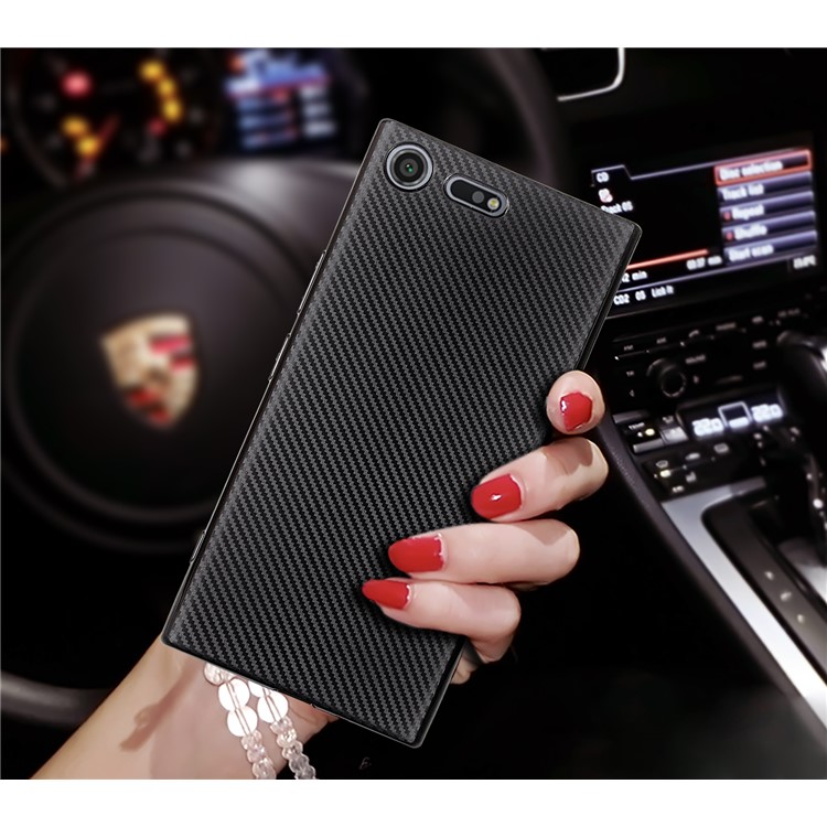De fibra de carbono suave TPU cubierta del teléfono celular para Sony Xperia XZ Premium - Negro-2