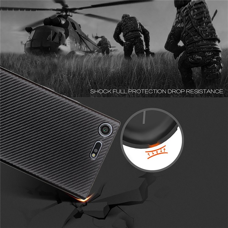 De fibra de carbono suave TPU cubierta del teléfono celular para Sony Xperia XZ Premium - Negro-3