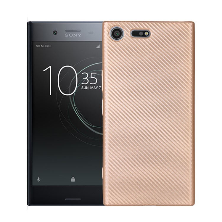 Carbon Fiber Soft TPU Protection Mobile Phone Case for Sony Xperia XZ Premium - Gold-1