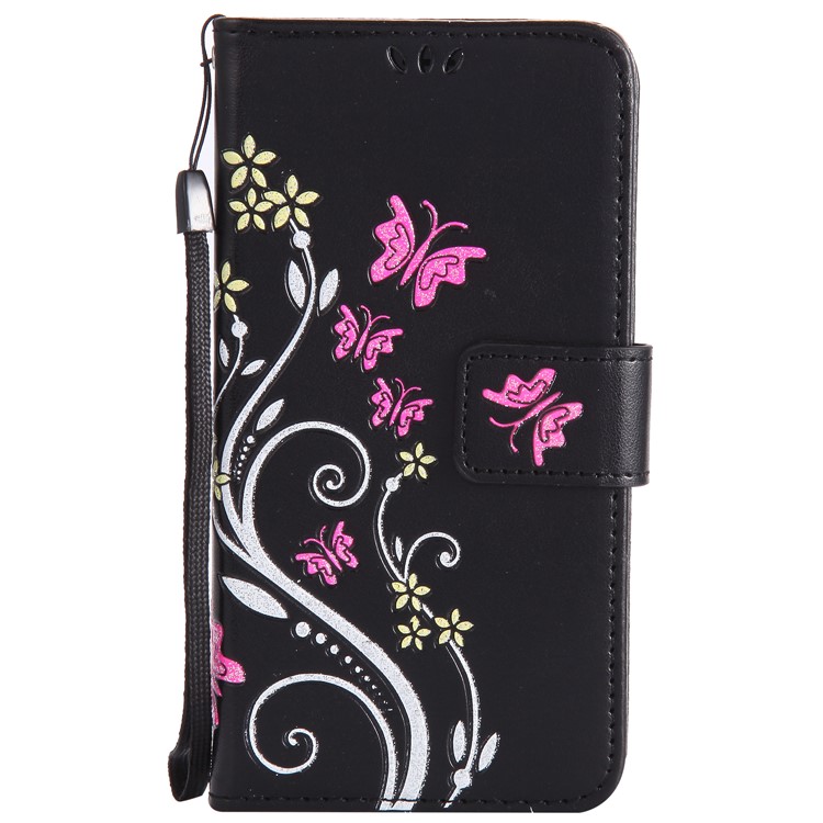 Imprint Butterfly Flower Magnetic Leather Stand Cellphone Cover for Sony Xperia XA / XA Dual - Black-1