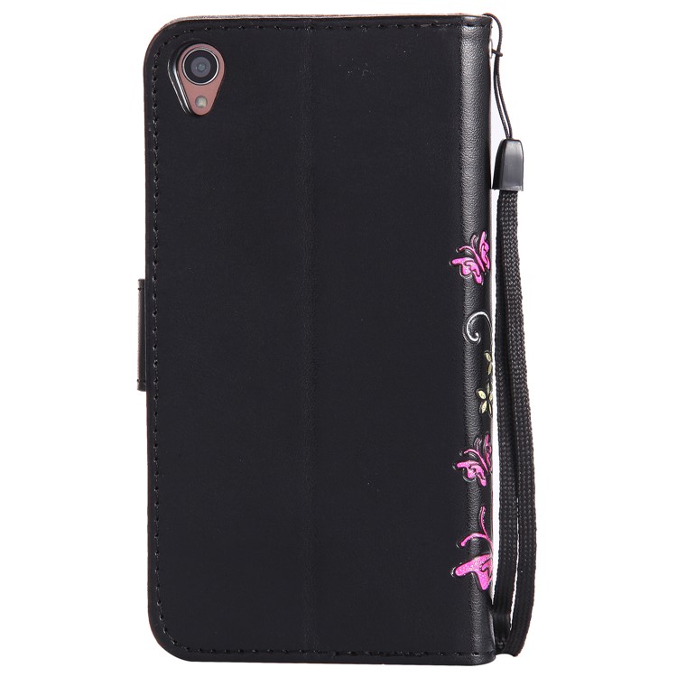 Imprint Butterfly Flower Magnetic Leather Stand Cellphone Cover for Sony Xperia XA / XA Dual - Black-2
