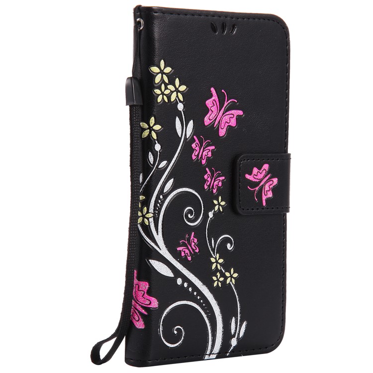 Imprint Butterfly Flower Magnetic Leather Stand Cellphone Cover for Sony Xperia XA / XA Dual - Black-3