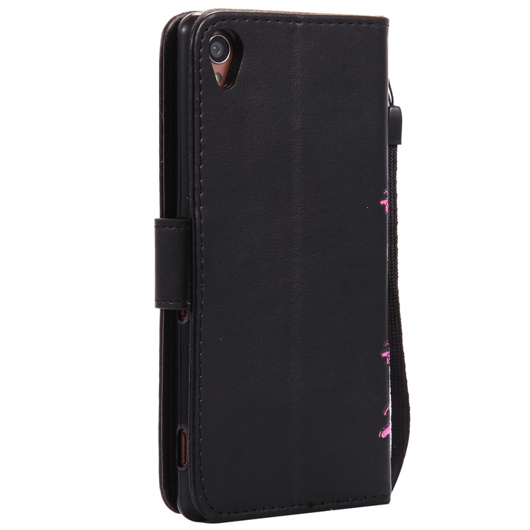 Imprint Butterfly Flower Magnetic Leather Stand Cellphone Cover for Sony Xperia XA / XA Dual - Black-4