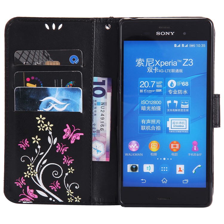 Imprint Butterfly Flower Magnetic Leather Stand Cellphone Cover for Sony Xperia XA / XA Dual - Black-5
