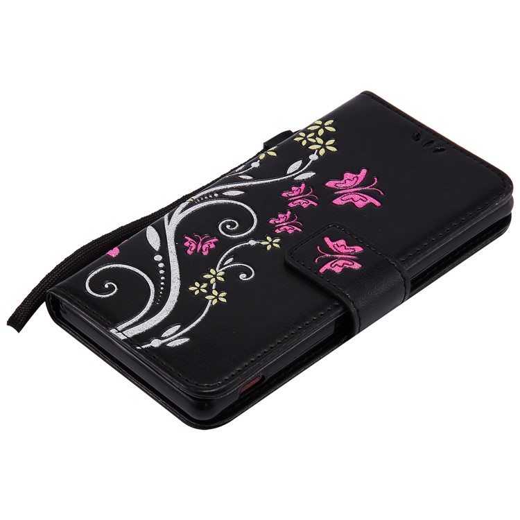 Imprint Butterfly Flower Magnetic Leather Stand Cellphone Cover for Sony Xperia XA / XA Dual - Black-6