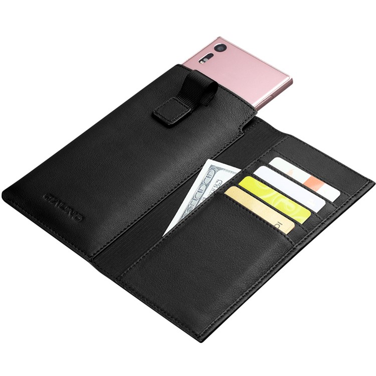 QIALINO Genuine Leather Wallet Protective Phone Pouch for Sony Xperia XZ, Size: 9.3 x 16.8cm - Black-1