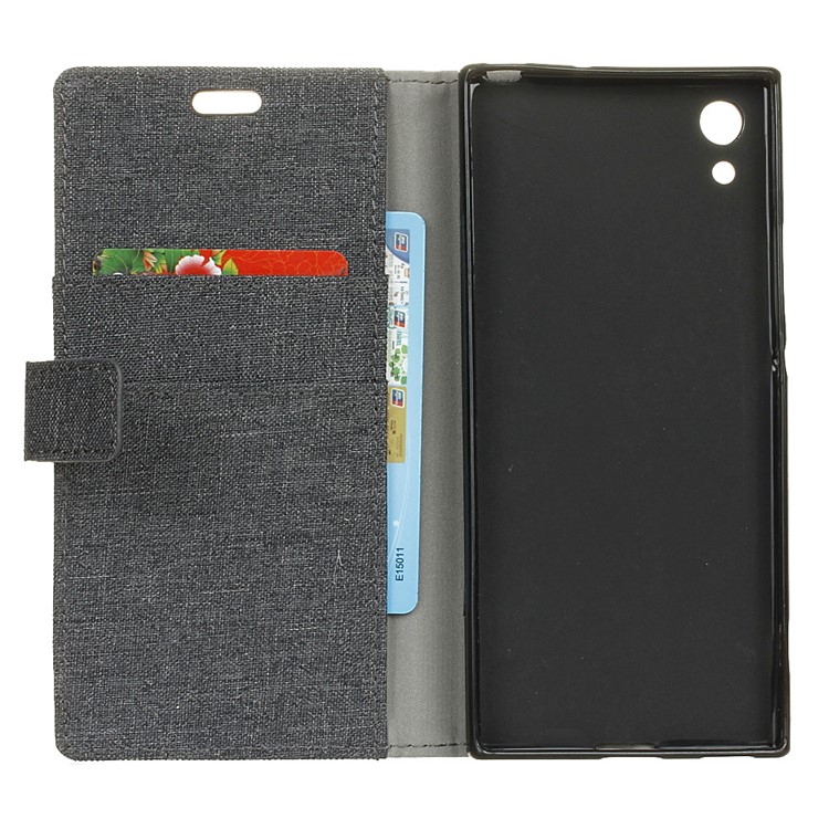 Linen Cloth PU Leather Wallet Case Cover for Sony Xperia XA1 Ultra - Black-3