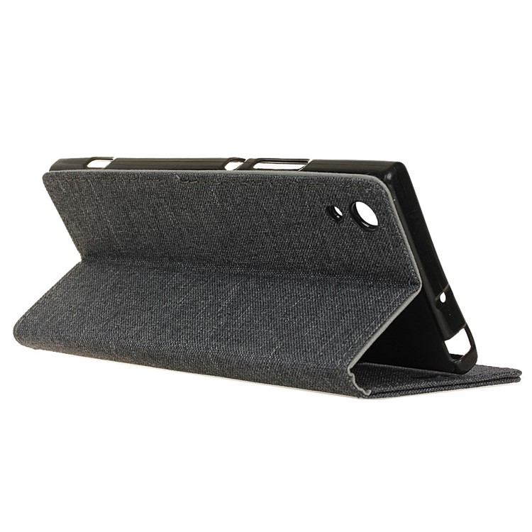 Linen Cloth PU Leather Wallet Case Cover for Sony Xperia XA1 Ultra - Black-4