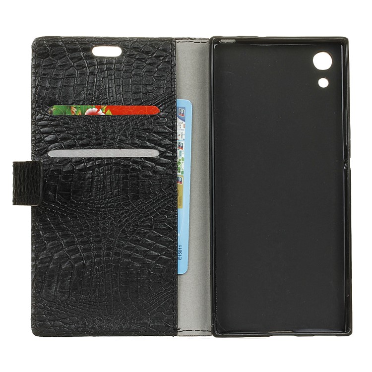 For Sony Xperia XA1 Ultra Crocodile Texture Flip Stand Wallet Leather Case Cover - Black-3