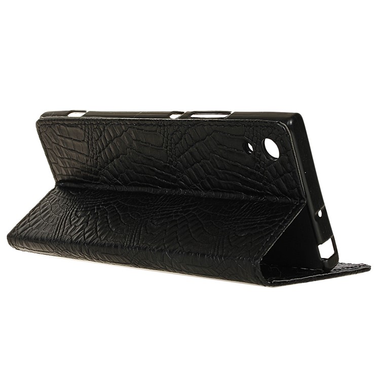 For Sony Xperia XA1 Ultra Crocodile Texture Flip Stand Wallet Leather Case Cover - Black-4