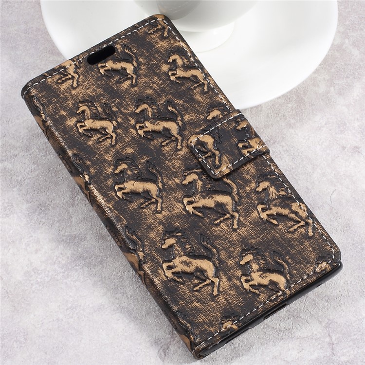 Metal Style Imprinted Leather Wallet Case with Stand for Sony Xperia L1 - Brown / Horses-3