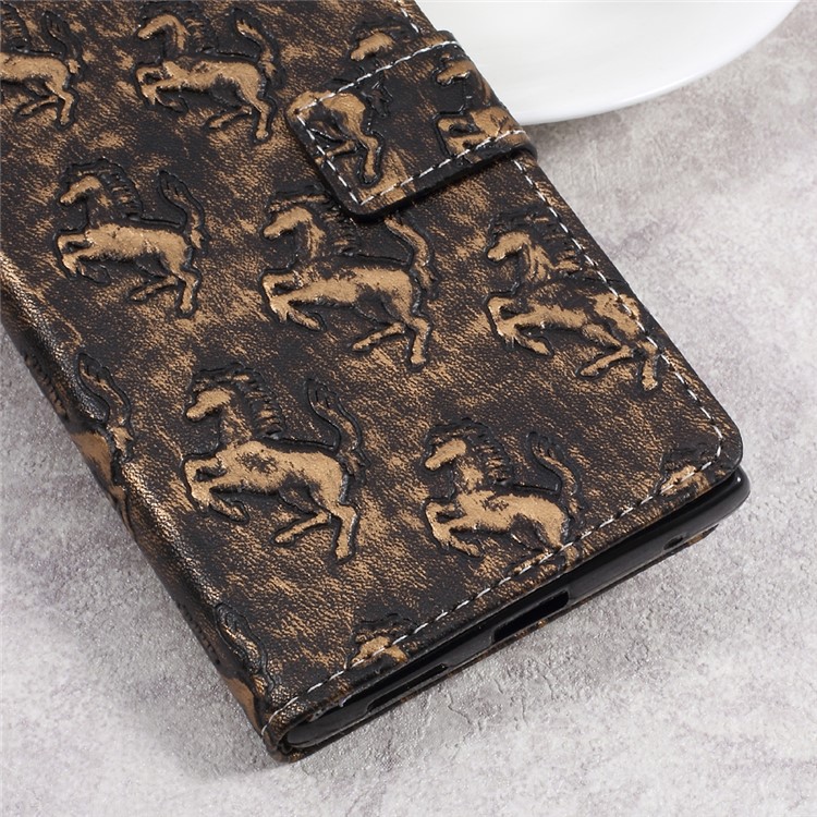 Metal Style Imprinted Leather Wallet Case with Stand for Sony Xperia L1 - Brown / Horses-4
