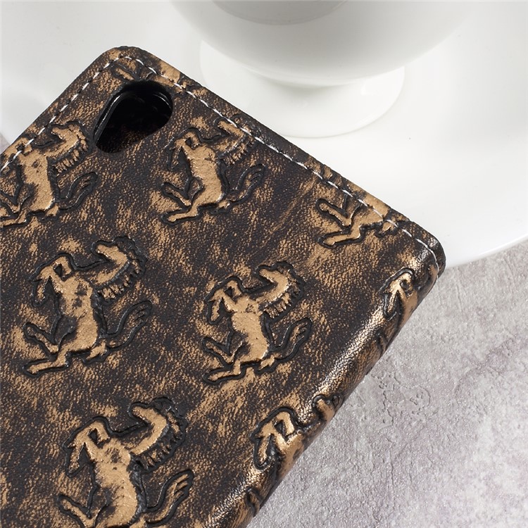 Metal Style Imprinted Leather Wallet Case with Stand for Sony Xperia L1 - Brown / Horses-5