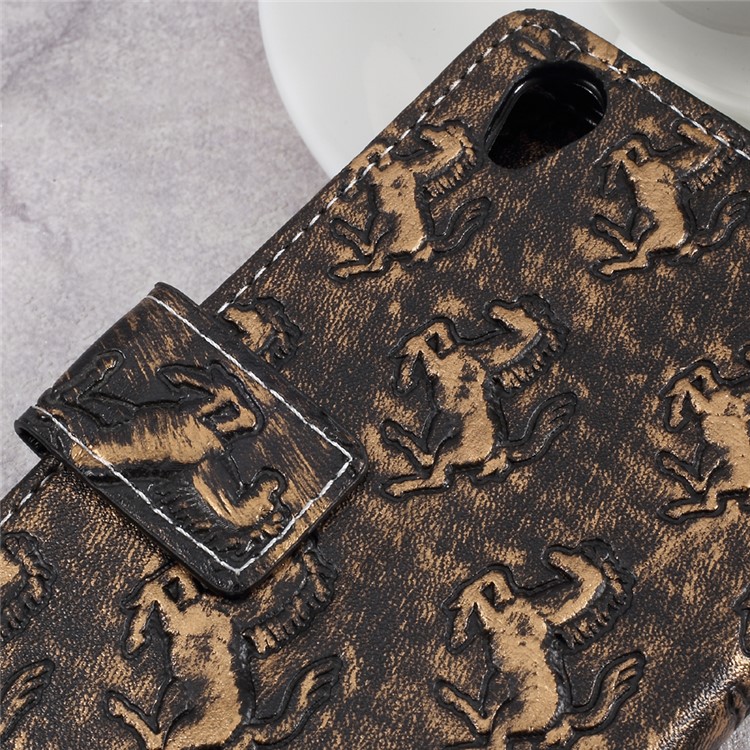Metal Style Imprinted Leather Wallet Case with Stand for Sony Xperia L1 - Brown / Horses-7