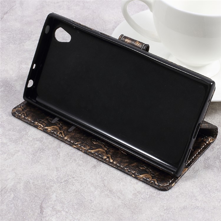 Metal Style Imprinted Leather Wallet Case with Stand for Sony Xperia L1 - Brown / Horses-8