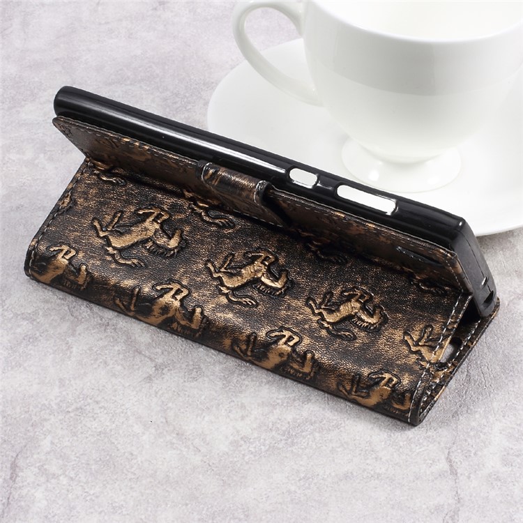 Metal Style Imprinted Leather Wallet Case with Stand for Sony Xperia L1 - Brown / Horses-9