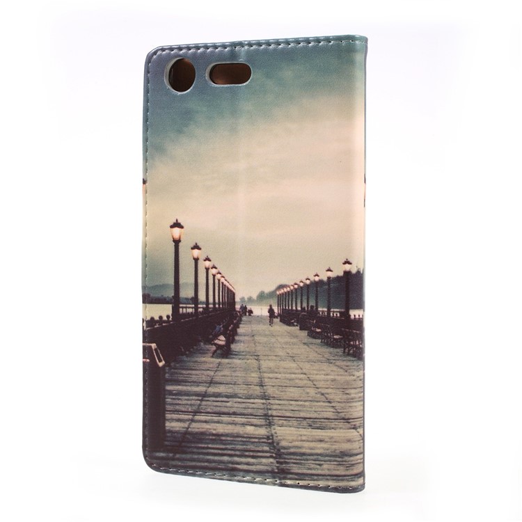 Pattern Printing Leather Wallet Case for Sony Xperia XZ Premium - Dock at Sunset-2