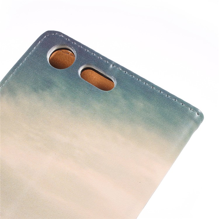Pattern Printing Leather Wallet Case for Sony Xperia XZ Premium - Dock at Sunset-7