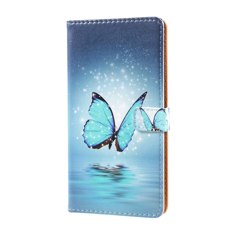Pattern Printing Leather Stand Cover with Card Slots for Sony Xperia XZ Premium - Blue Butterfly-1
