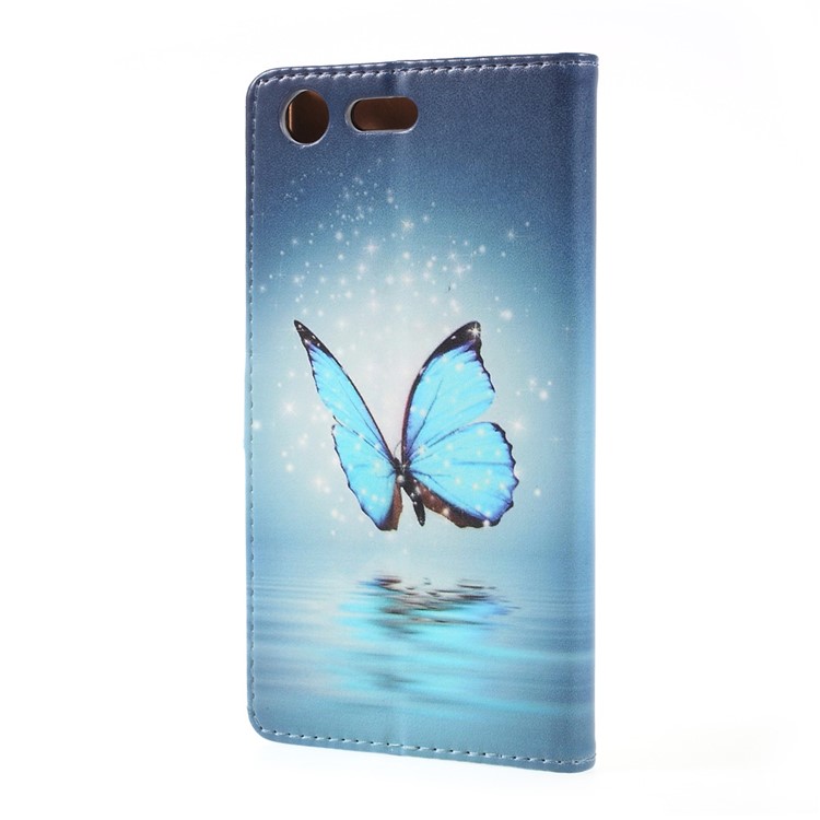 Pattern Printing Leather Stand Cover with Card Slots for Sony Xperia XZ Premium - Blue Butterfly-2