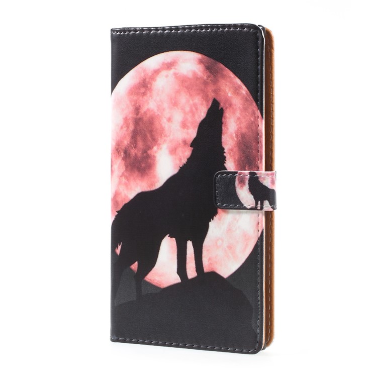 Pattern Printing Wallet Leather Protective Case for Sony Xperia XZ Premium - Wolf Howling at the Moon-1