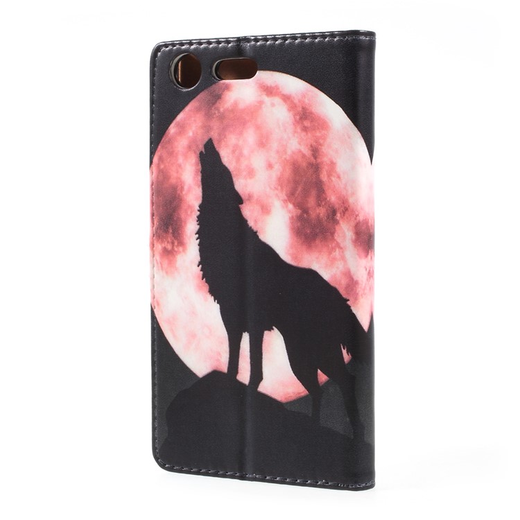 Pattern Printing Wallet Leather Protective Case for Sony Xperia XZ Premium - Wolf Howling at the Moon-2