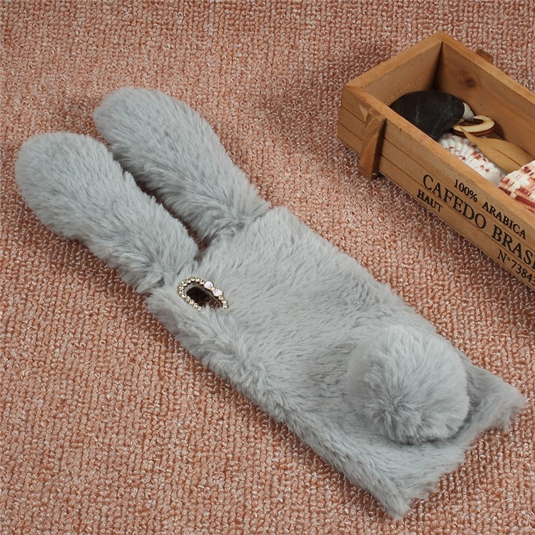 Rabbit Design Soft Fur Phone Shell with Rhinestone Decor (TPU) for Sony Xperia XA1 Ultra - Light Grey-1
