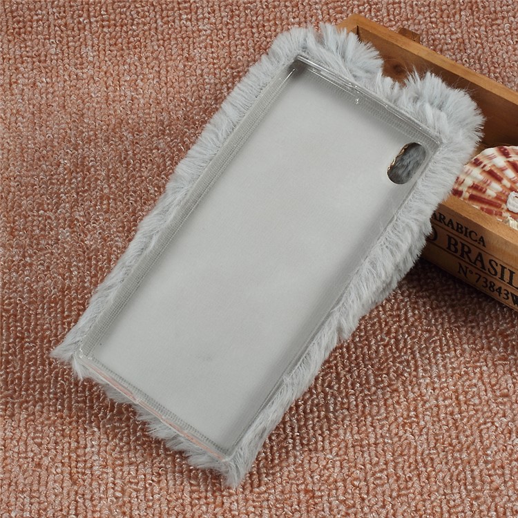 Rabbit Design Soft Fur Phone Shell with Rhinestone Decor (TPU) for Sony Xperia XA1 Ultra - Light Grey-3