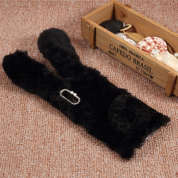 Bunny Design Warm Fur TPU Rhinestone Case for Sony Xperia XZs / XZ - Black-1