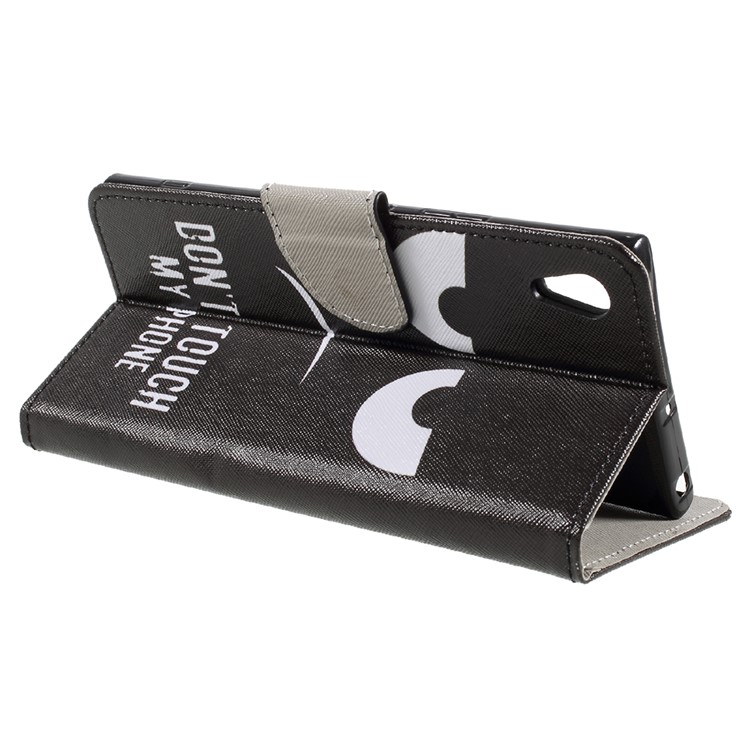 Pattern Printing Leather Wallet Stand Flip Case for Sony Xperia XA1 Ultra - Do Not Touch My Phone-4