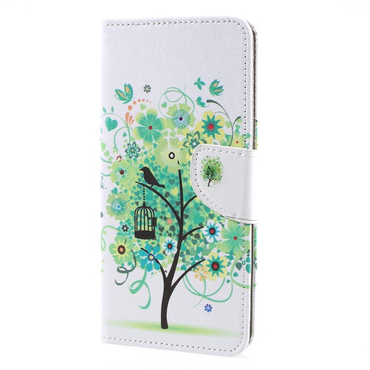 Pattern Printing Leather Wallet Stand Cell Phone Case for Sony Xperia XA1 Ultra - Green Flower Tree-1