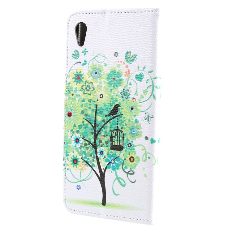 Pattern Printing Leather Wallet Stand Cell Phone Case for Sony Xperia XA1 Ultra - Green Flower Tree-2
