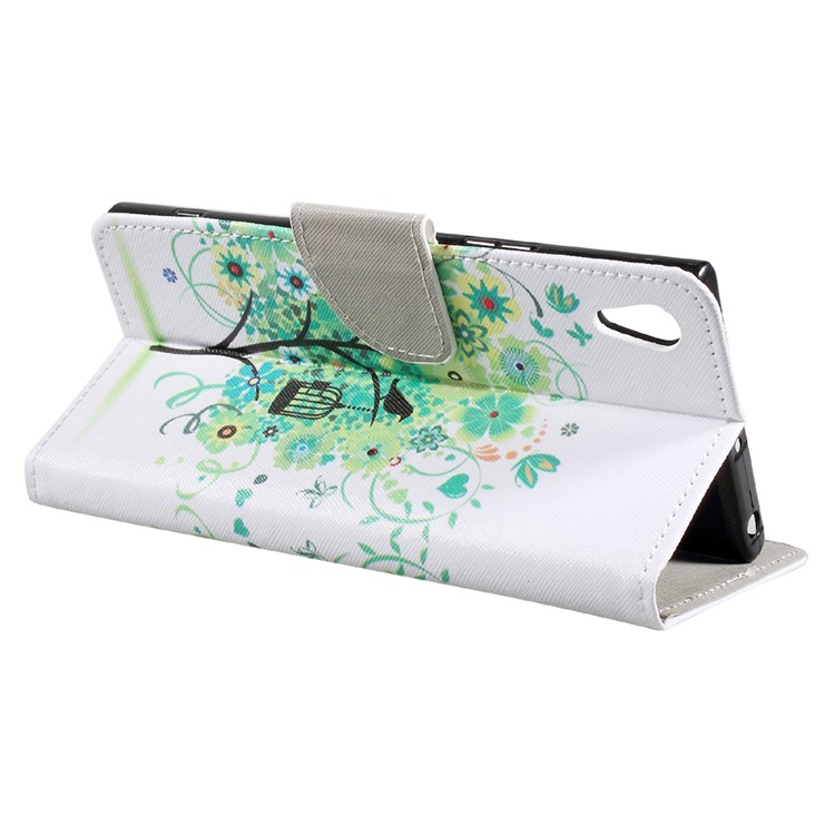 Pattern Printing Leather Wallet Stand Cell Phone Case for Sony Xperia XA1 Ultra - Green Flower Tree-4