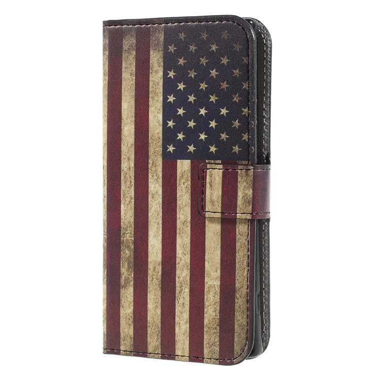 Para el soporte de la impresión del patrón de Xperia XA1 de Sony Cubierta del teléfono de la carpeta del cuero - bandera americana del estilo de la vendimia-1