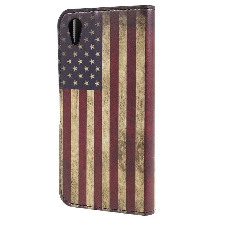 Para el soporte de la impresión del patrón de Xperia XA1 de Sony Cubierta del teléfono de la carpeta del cuero - bandera americana del estilo de la vendimia-2