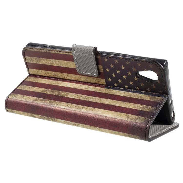 Para el soporte de la impresión del patrón de Xperia XA1 de Sony Cubierta del teléfono de la carpeta del cuero - bandera americana del estilo de la vendimia-4
